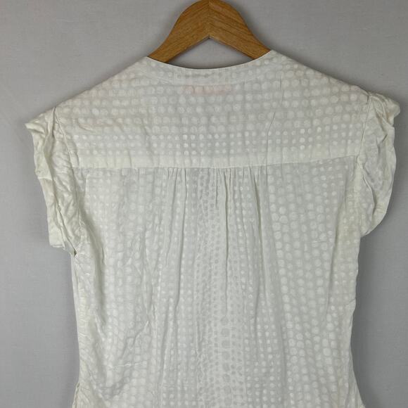 Oliphant Roll Sleeve White Polka Dot Cotton Dress V Neck Mini Women's Size S - Picture 8 of 10